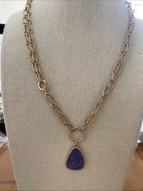 Plunder Gold-Tone Chain Necklace with Purple Teardrop Pendant